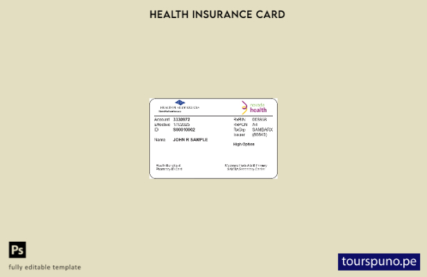 Plantilla de tarjeta de seguro médico de Nevada lista para imprimir
